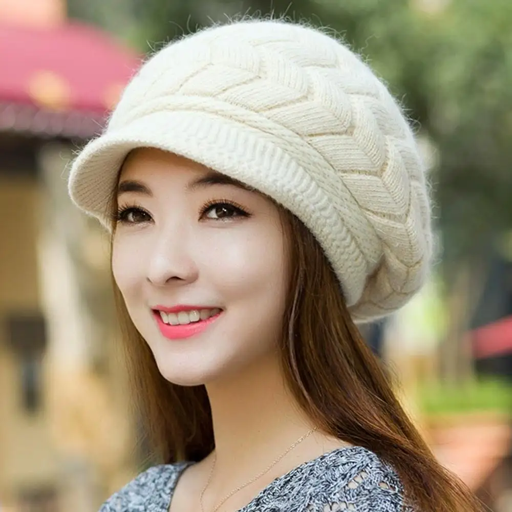 

Fashion Warm Winter Women's Beret Braided Baggy Knit Crochet Beanie Hat Ski Cap Soft Comfortable Cold Weather Headwear for Daily