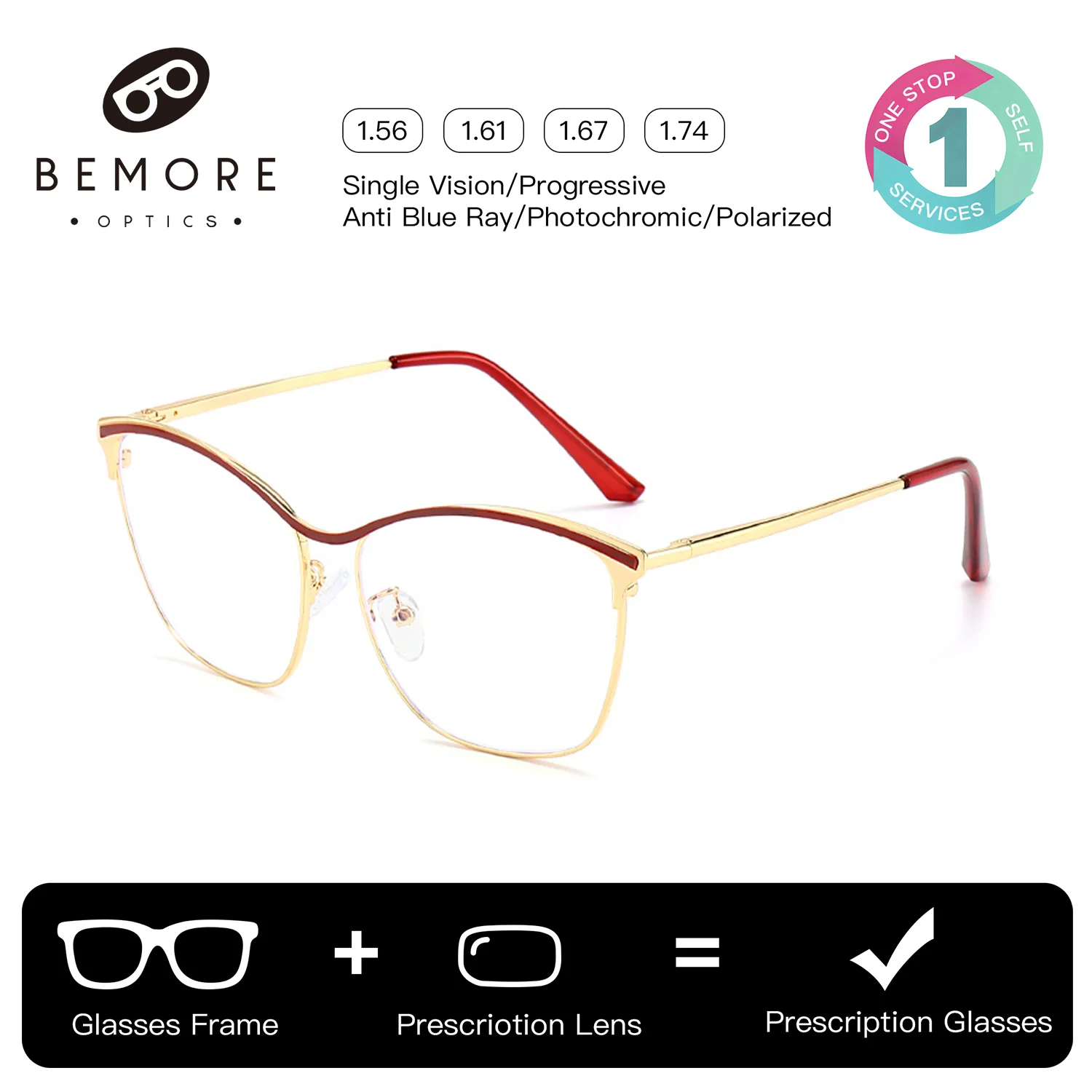 

BEMORE Trendy Square Butterfly Myopia Glasses for Woman Anti-Blue Light Photochromic Brown Optical Eyewear