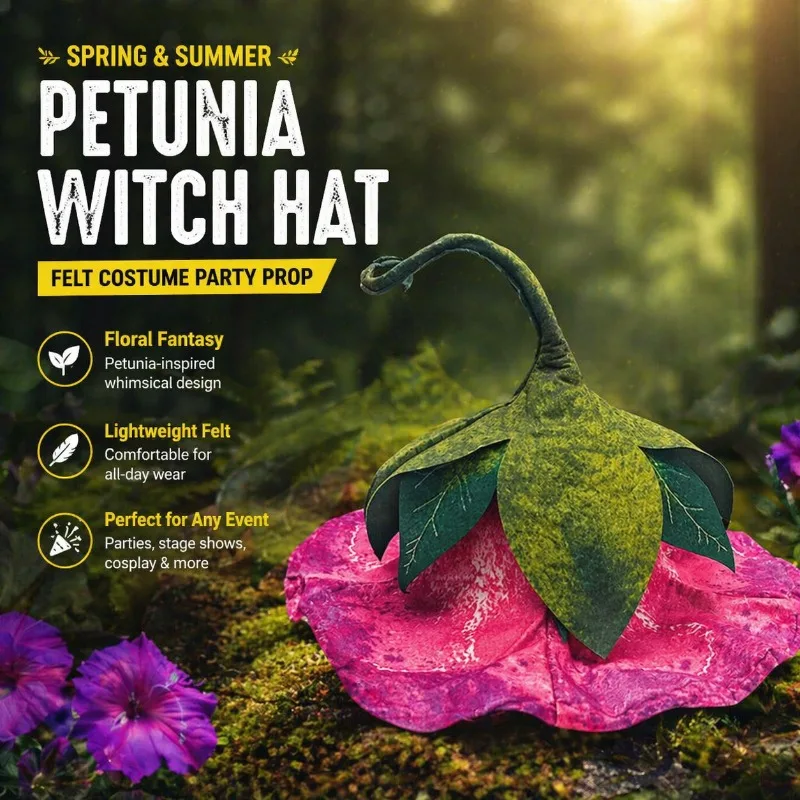 Morning Glory Flower Hat Wizard Witch Hat Forest Fairy Costume Accessory for Halloween Stage Performance Party Props Headwear
