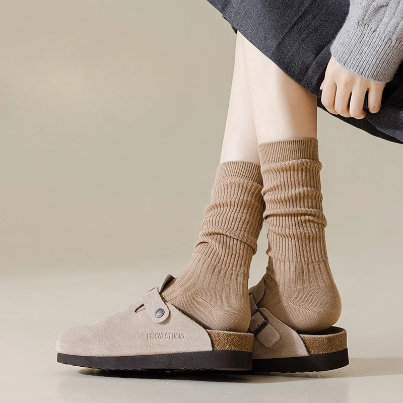 5 pares de calcetines de algodón puro para otoño e invierno para mujer, calcetines largos transpirables versátiles antibacterianos de color sólido para mujer
