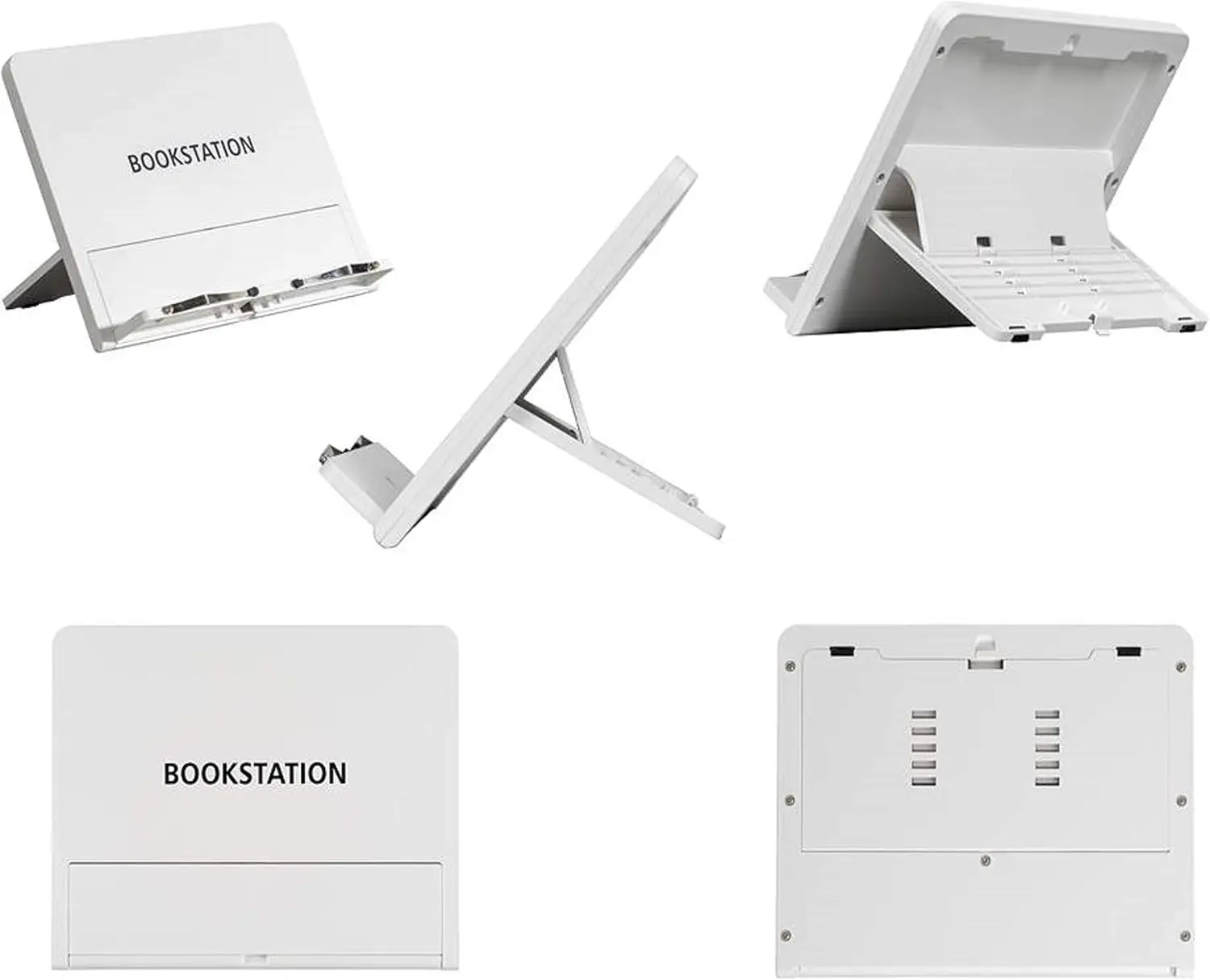 White Book Stand for Reading, Adjustable and Portable, Ideal for Cookbooks and Tablets