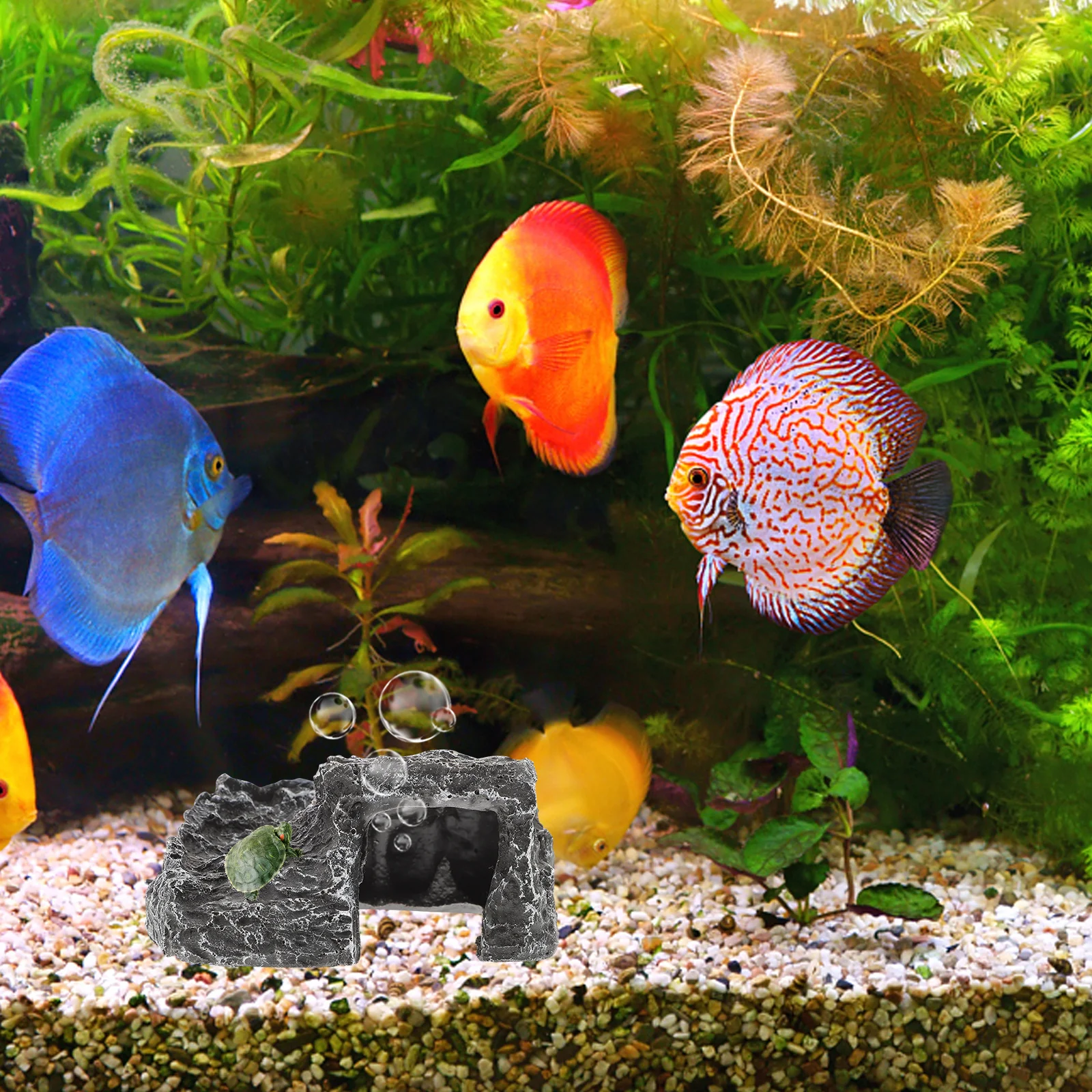 

Premium Turtle Basking Platform Resin Made Reptile Climbing Cave Multi-Functional Sunbathing Spot for Bearded Dragon Leopard