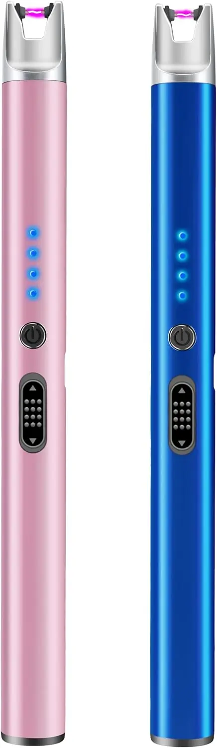 

USB Rechargeable Plasma Arc Lighter, Windproof & Flameless, 2-Pack for BBQ Camping (Pink+Blue)