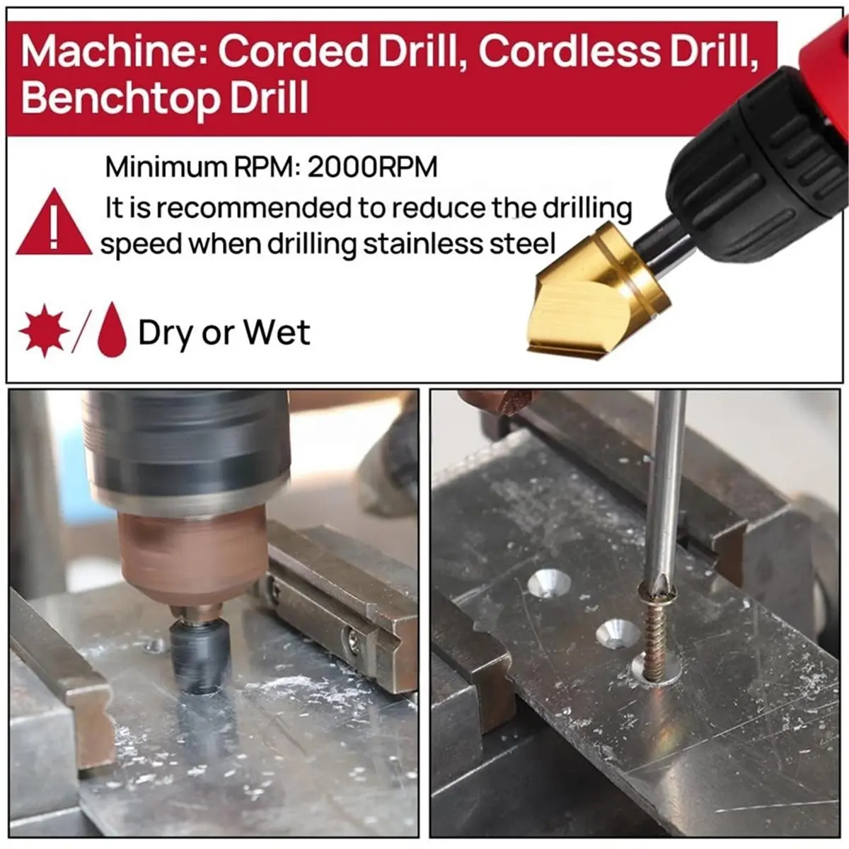 Countersink Drill Bit Countersink Chamfer Deburring Tool Set with Quick Change Hex Shank for Copper Wood Plastic