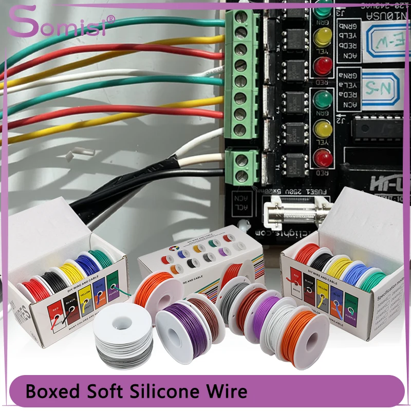 

Heat Resistant Flexible Silicone Wire 30/28/26/24/22/20/18/16AWG Stranded Cable Electrical Tinned Copper Wires（5 Colors Mix Kit）