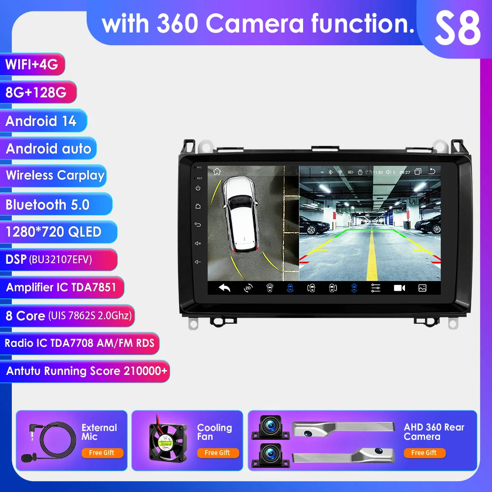 Hizpo QLED Scherm Navigatie Autoradio voor Mercedes Benz B200 W639 Viano Vito W169 W245 Sprinter W906 Hoofdunit Draadloze CarPlay Android Auto Touchscreen