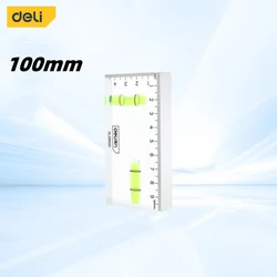 Deli 100mm Transparent Mini Level Ruler Acrylic 1mm/m High Precision 2 Horizontal Bubbles Design Multifunction Measuring Tools