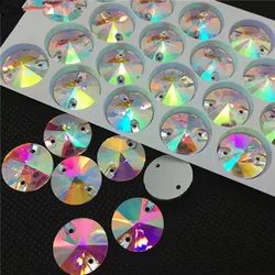 Crystal Clear AB di Cristallo di Vetro Rivoli Sew on Strass Flatback 2 fori di Cucito Rotondo vestito di Pietra 8 millimetri 10 millimetri 12 millimetri 14 millimetri 16 millimetri 18 millimetri