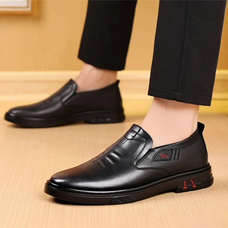 Männer Kuh Leder Schuhe Aus Echtem Leder Handgemachte Business schuhe Runde Kappe Casual Faulenzer Bequeme Mann schuhe Zapatos Homme – Detail 4