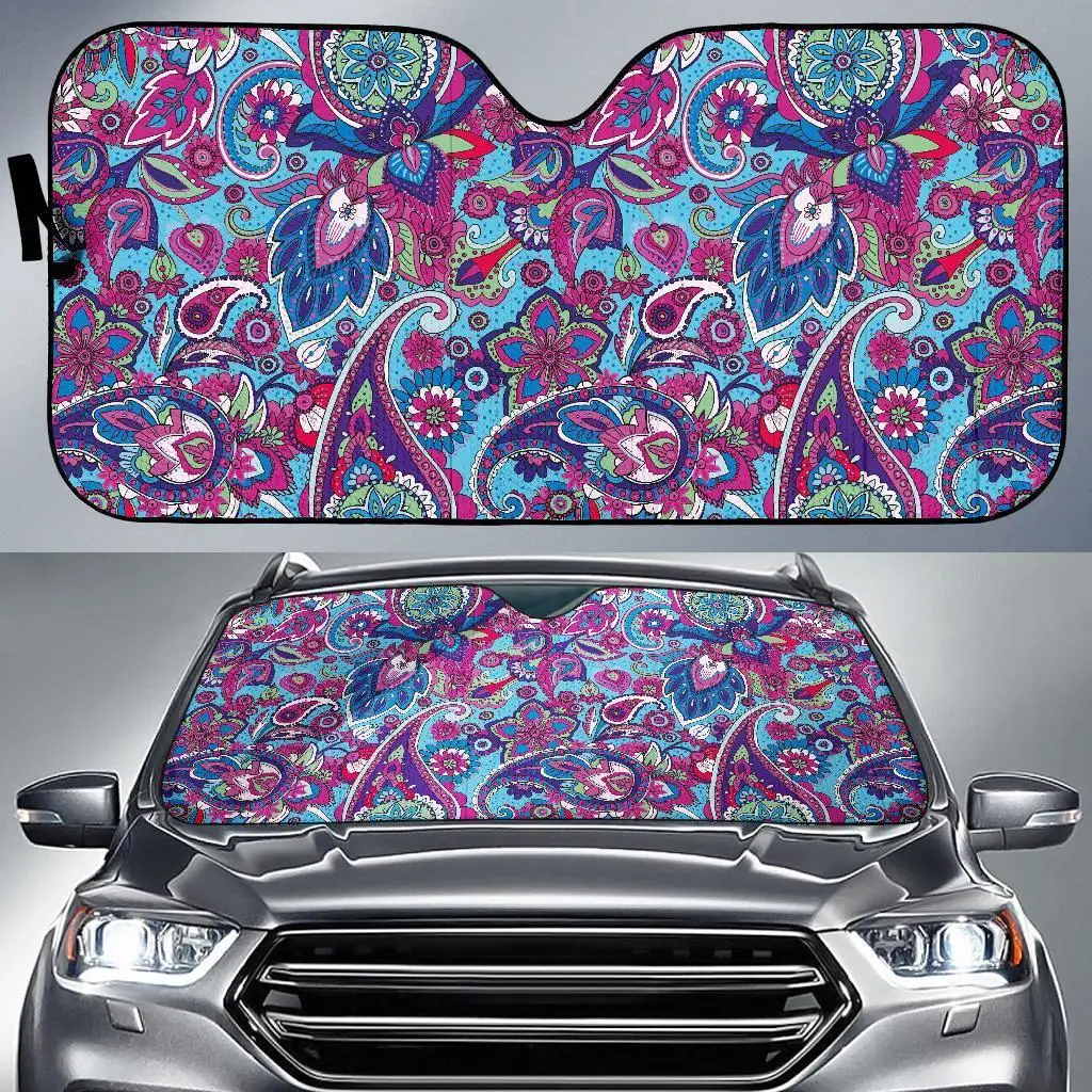 

Blue Purple Red Paisley Pattern Print Auto Sun Shade Car Windshield Window Cover Sunshade