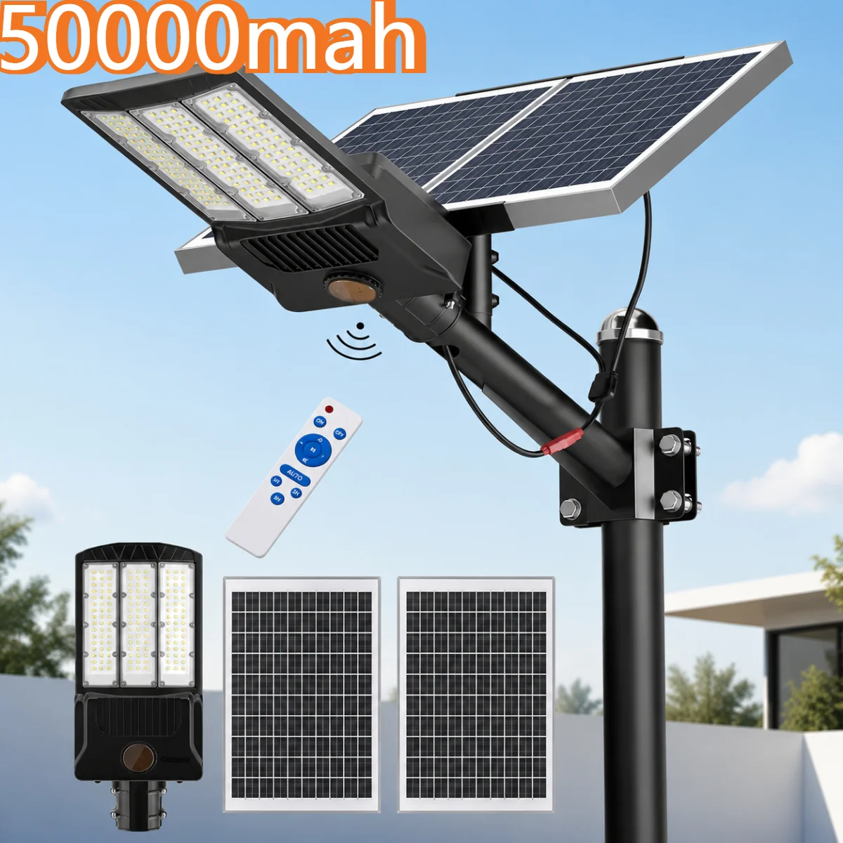 50000mAh Solar-Straßenleuchten für Außenbereich Ultra-Große Parkplatzbeleuchtung mit Bewegungssensor Solar-Flutlicht-Sicherheitslampen für den Garten