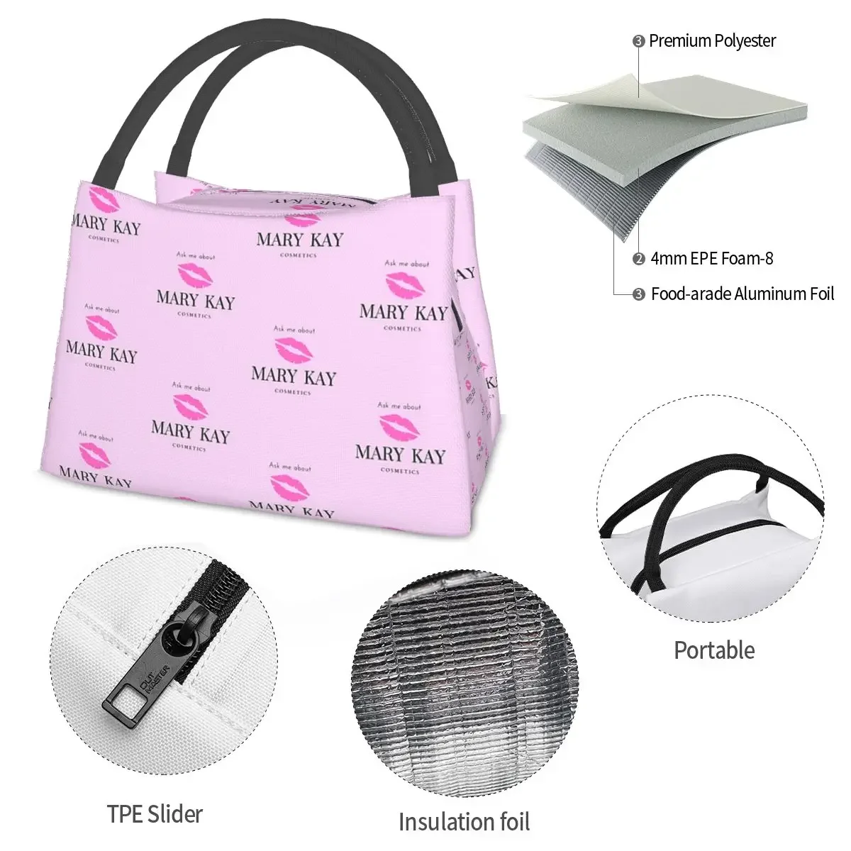 Ask Me About Mary Kay Cosmetics Lunch Bags Insulated Bento Box Portable Lunch Tote Leakproof Picnic Bags for Woman Kids Travel