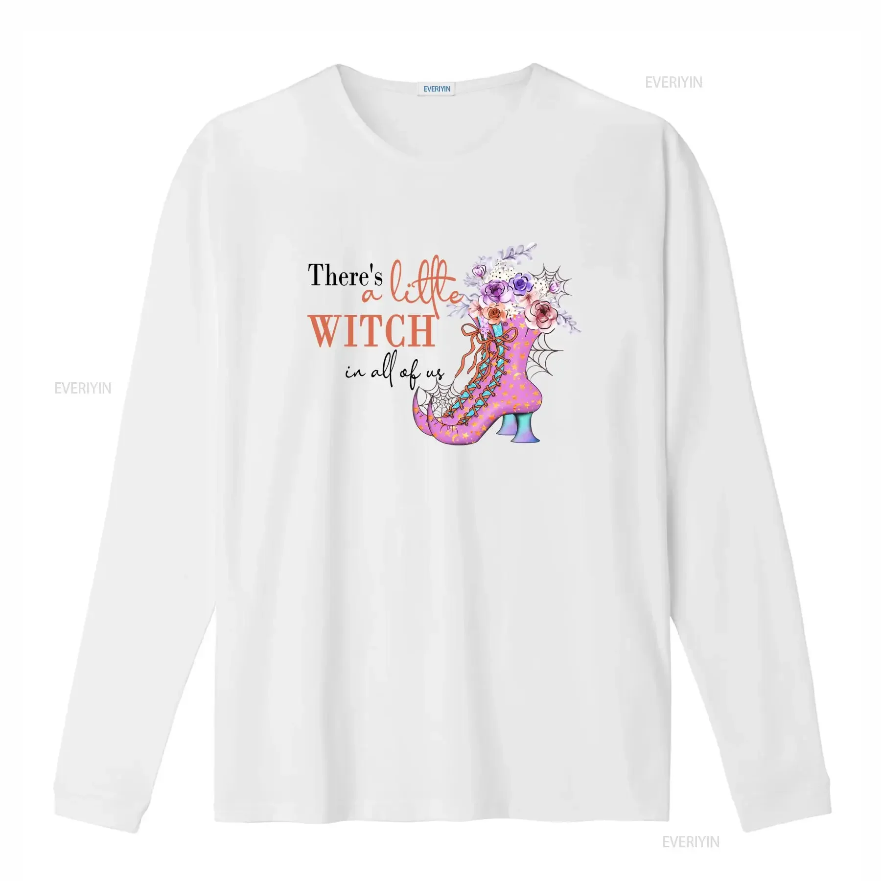 Cute Halloween A Little Witch Floral Boots Spider Web Print Casual T Shirt vintage Washed Stylish streetwear Stretched