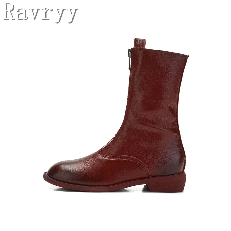 Luxury Designer New Women\'s Short Boots Retro Round Toe Thick Heels Zipper Chelsea Boot Female Autumn/winter Fashion Ankle Botas