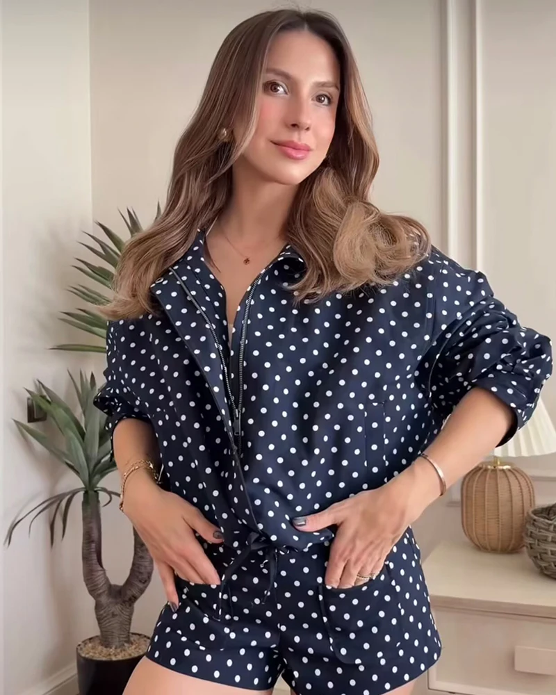 Women's Polka Dot jacket 2026 New Long-Sleeve Short Jacket Women Elegant Chic Ladies Outwear Autumn Oversize Women Coat