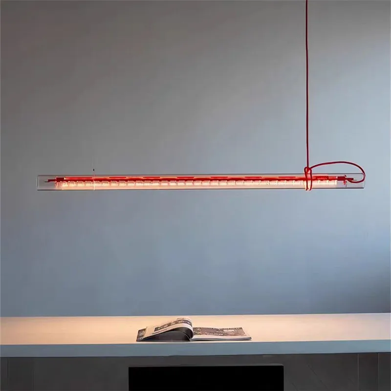 Tubular Suspension Lamp LED Long Glass Linear Lamp Creative Design Red Blue Line Lamp Restaurant Chandelier Art Kitchen Lamp