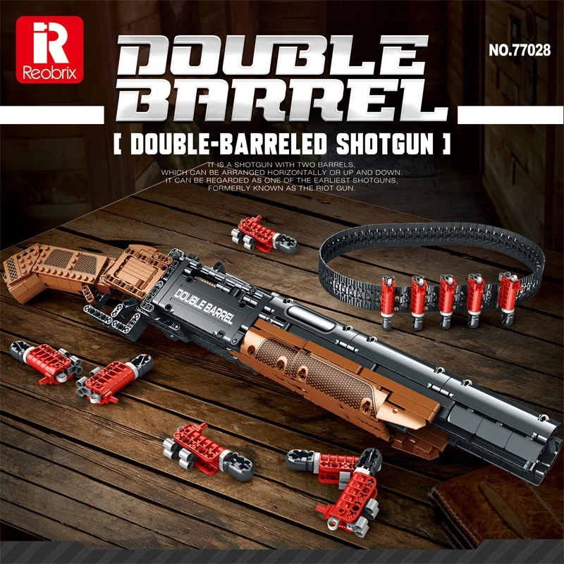 Reobrix 77028 Double Barrel Gun Model Military Weapons Series DIY Toys Building Blocks Gun Boy Christmas Gift 1006Pcs