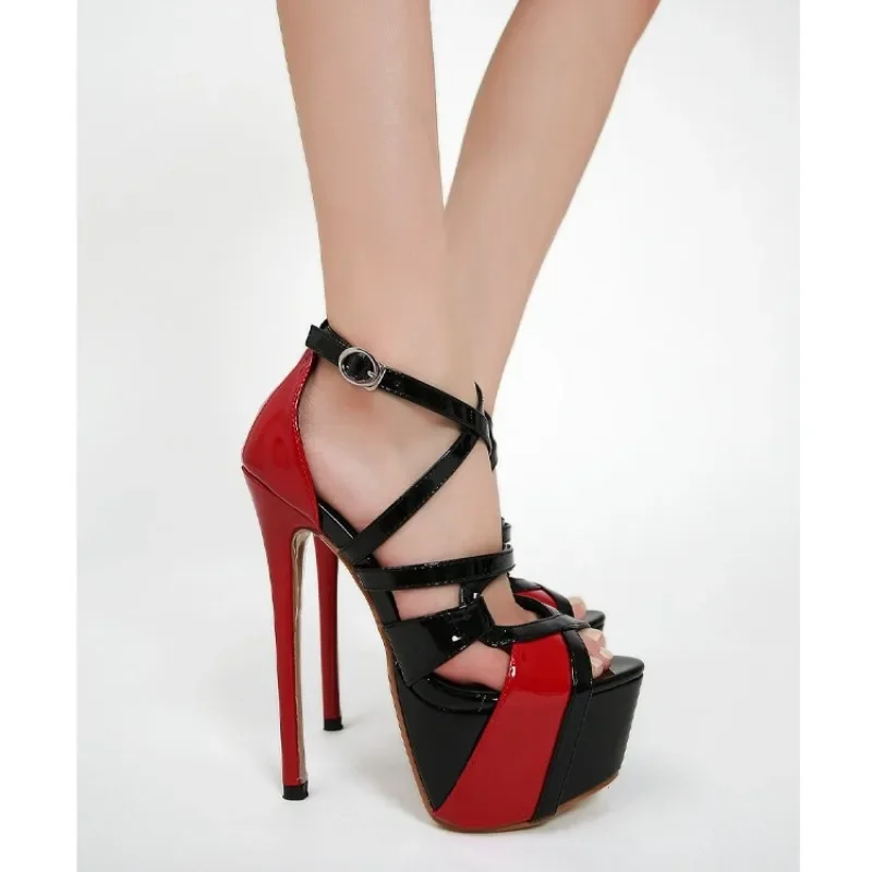 Sexy Club 16CM High Heels Party Women Shoes Platform Narrow Band Hollow Buckle Strap Cover Heels Stiletto Sandals