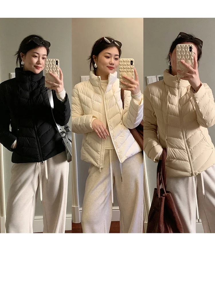 

Lightweight Cact Korean Sle down Jaet Stand Collar Svel Coat Warm Fce Lined Zipper Closure Women's Winter Coat