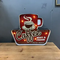 Embossed Metal Sign for Cafe, Coffee Signs, Wall Decorations, Light Up Decor, Coffee Shop, Home, Kitchen Decor, Battery Operated