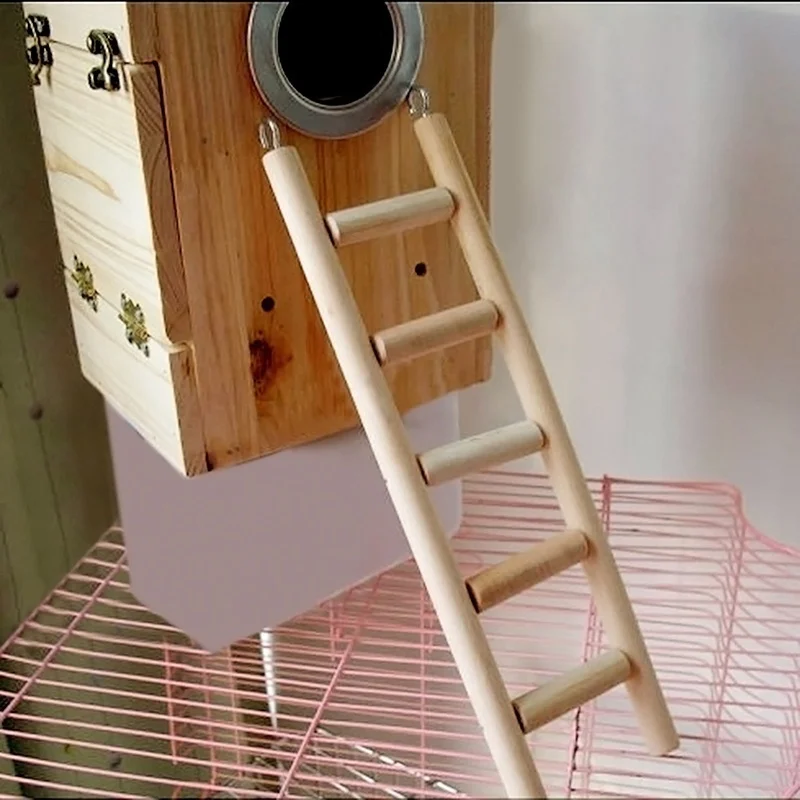 1 Pcs New Wooden Ladder Parrot Bird Pet Budgie Rodent Hamster Mouse Gerbil Cage Toys Solid Wood Ladder