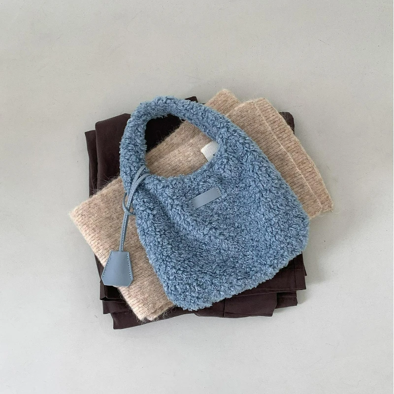 

Winter Simple and Versatile TopHandle Bags Women Cute Plush Lamb Fur Shoulder Bags Korean Fashion Textured Casual Storage Bags