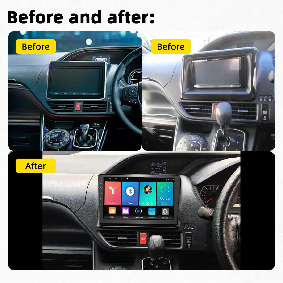 2 DIN Android Car Stereo Radio for Toyota Noah Esquire Voxy 2014 - 2019 10.1