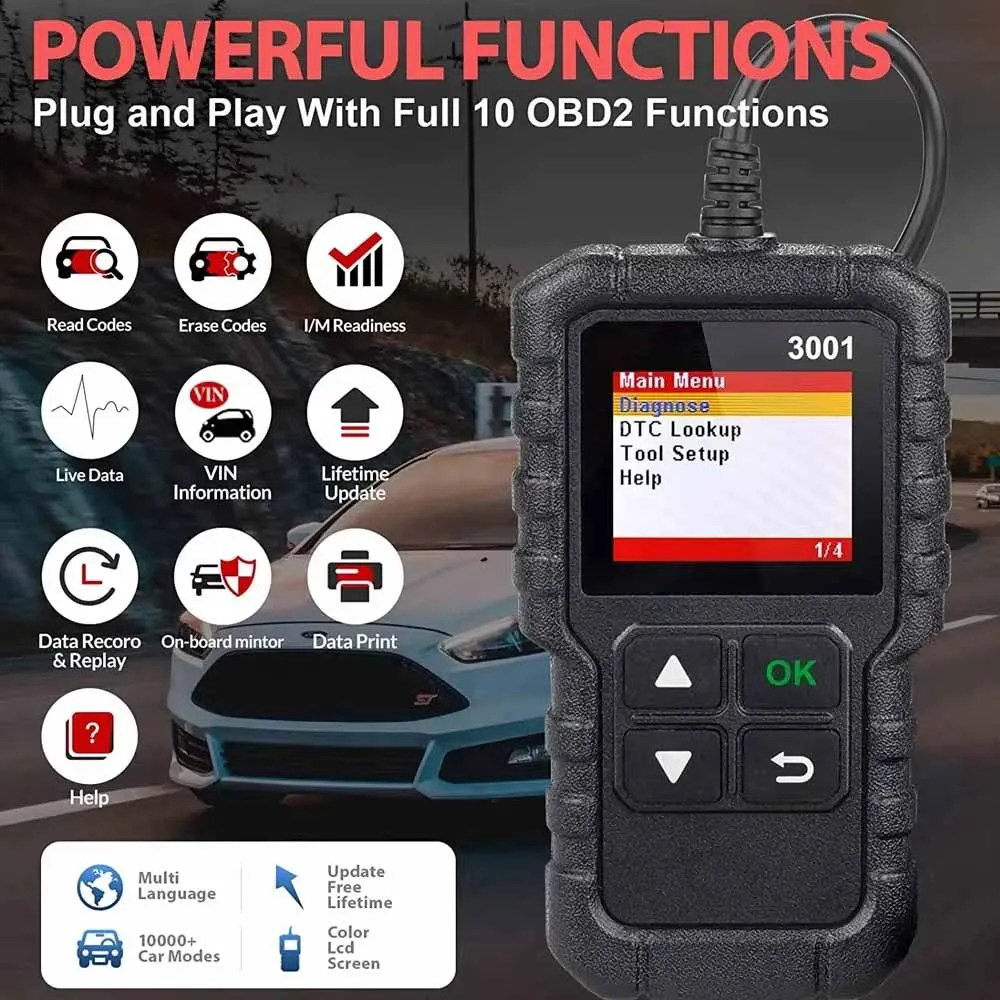 OBD2 Functions Auto Scan Diagnostic Tool CR3001 OBD2 Scanner Engine Fault Diagnostic Scan Tool Support Multilingual Free Update