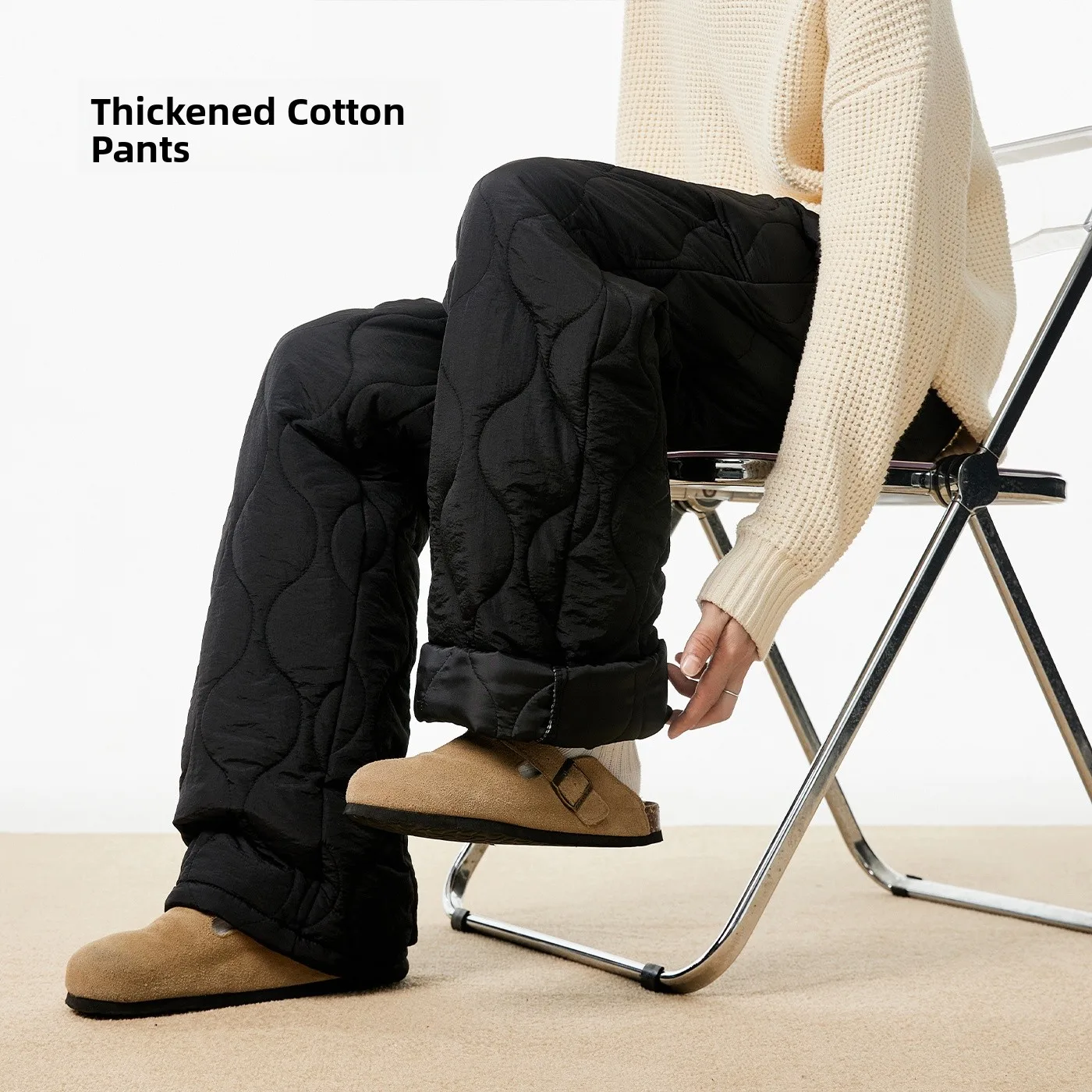 

Warm Cotton Pants for Men Winter Northeast Cold Resistant Lamb Velvet Loose Straight Casual Long Pants Youth Faion Polyeste...