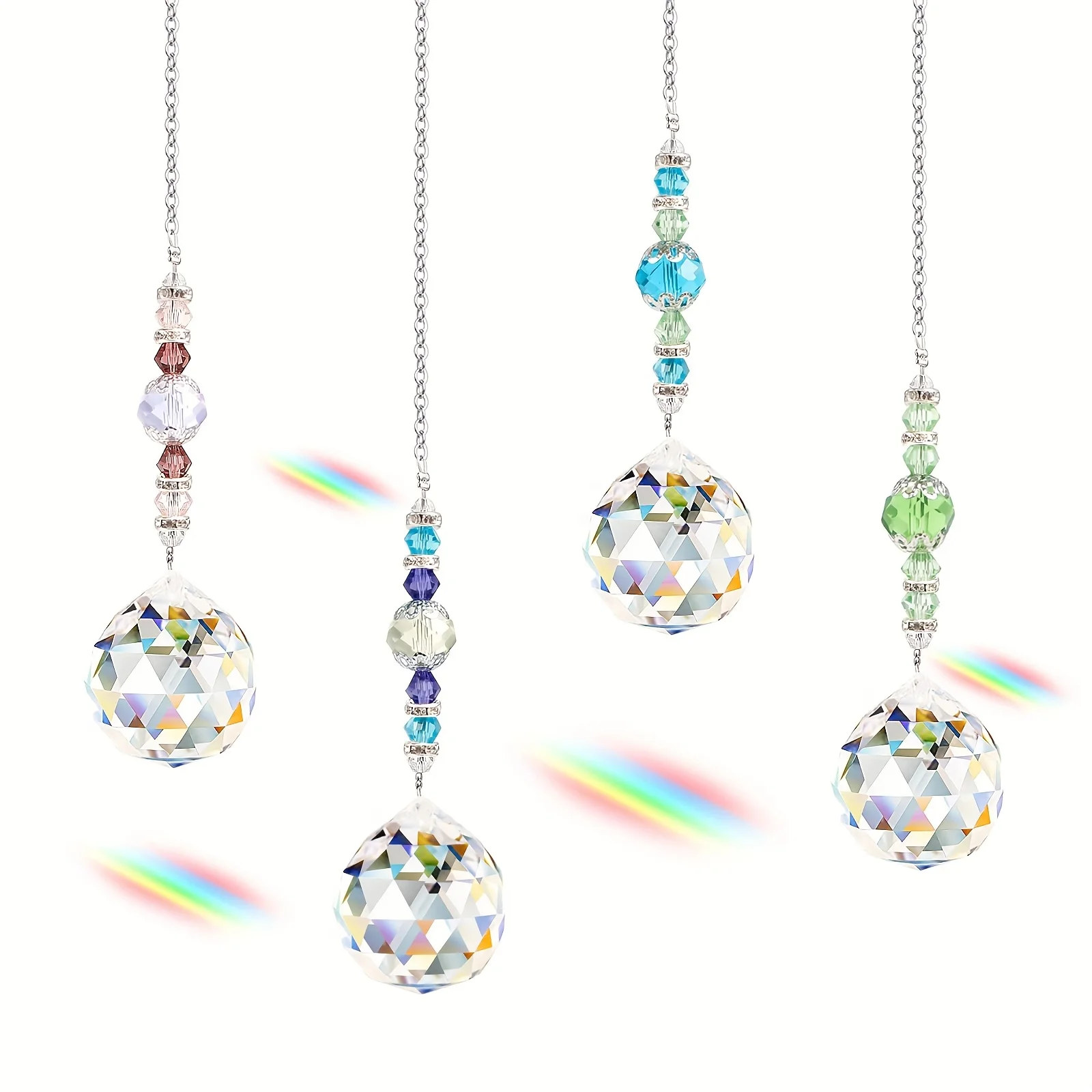 4 Pcs Window Crystal Suncatcher Hanging, Crystal Ball Prism Pendant Suncatcher Rainbow Maker with Chain for Garden Wedding Chris