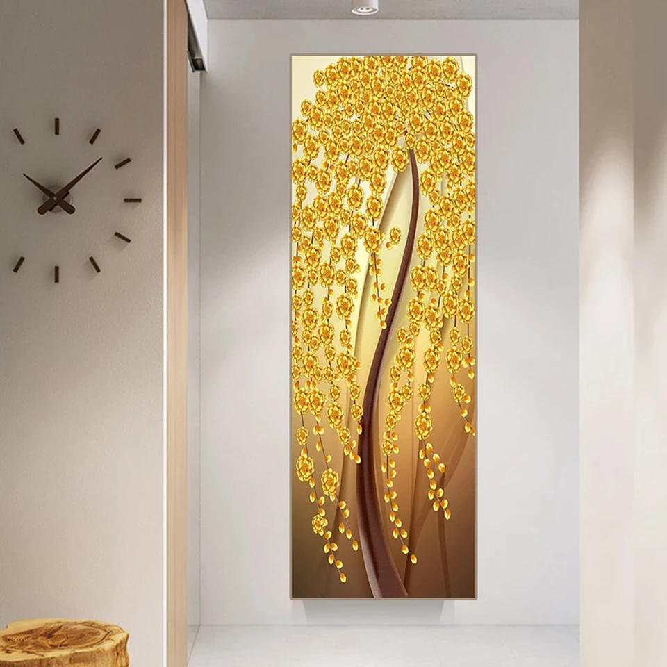 Abstract Golden Flower Floral Leaves Money Tree Diamond Painting  Large Size Diamond Mosaic Embroidery Living Room Wall Decor