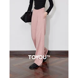 TOYOUTH Women Plush Sweatpant 2024 Winter Drawstring Elastic Waist Straight Wide-leg Trousers Casual Thicken Long Pants