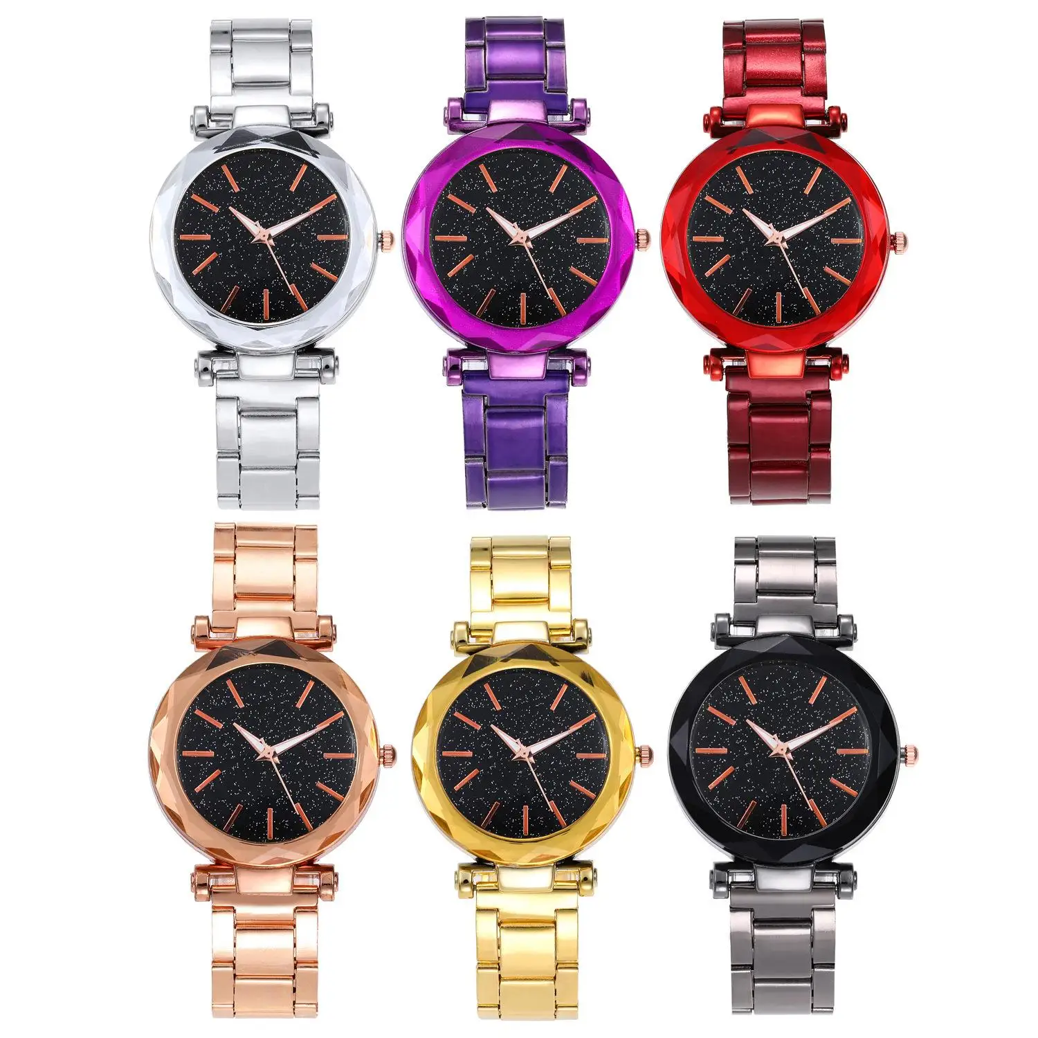 

Fashion Women's Colourful Steel Strap Simple Fashion Casual Watch Scale Round Dial Watch Batch