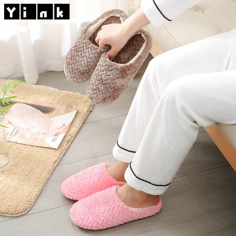 New Jacquard Soft comfortable non slip  Soft Bottom Silent Suede Slippers Anti slip Wooden Floor Indoor Cotton Slippers Couple