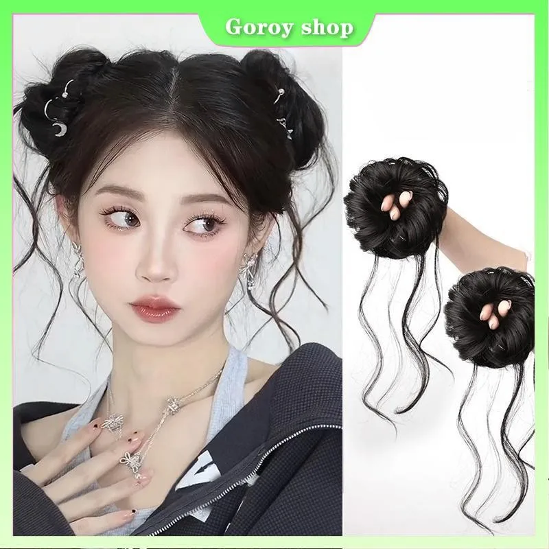 2pcs Synthetic Fluffy Tassel Round Ball Head Wig Women Girls Natural Double Ball Head Accessories