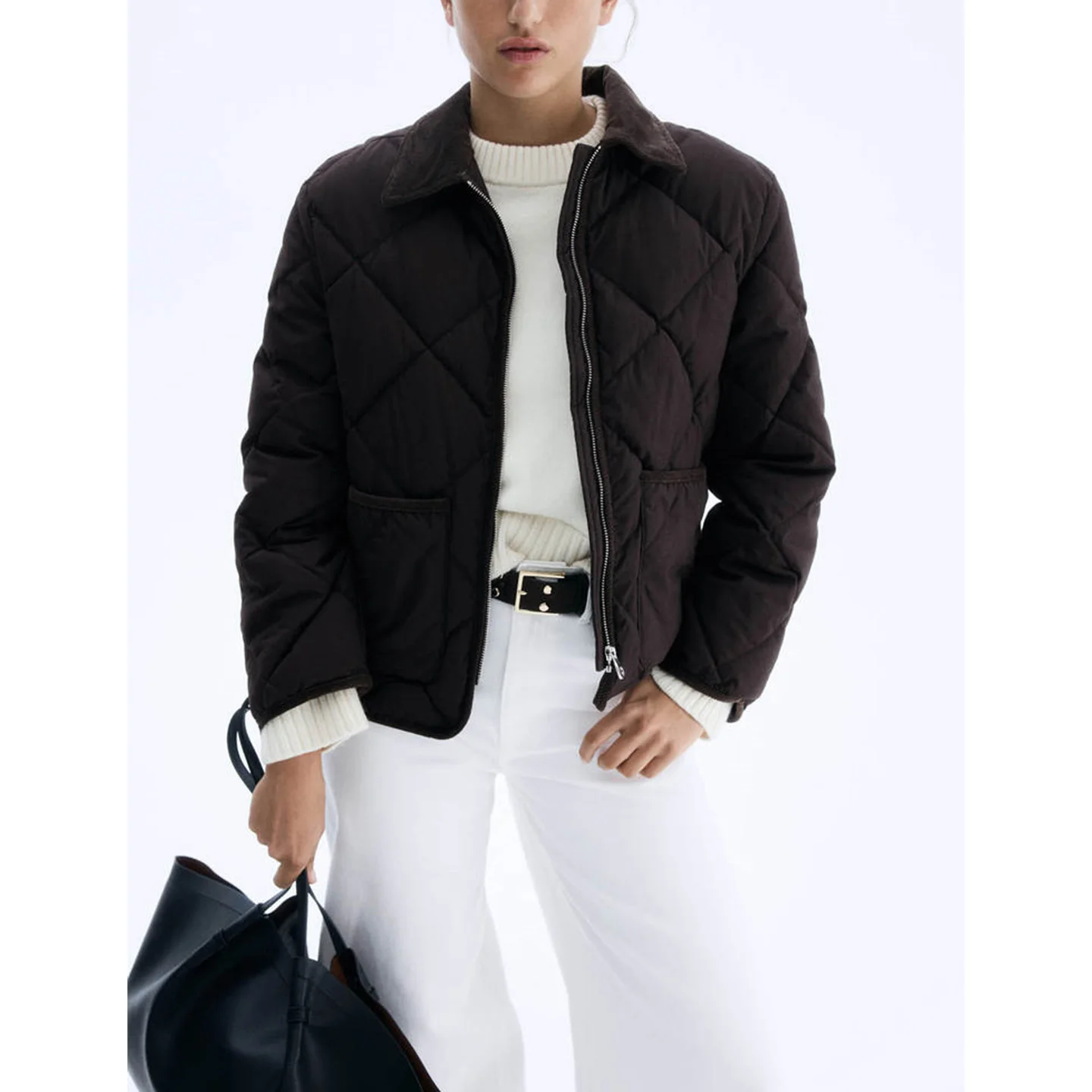 Prendas de abrigo largas y holgadas para mujer, ropa de abrigo acolchada con estampado de diamantes, estilo coreano, otoño, nuevo detalle ket