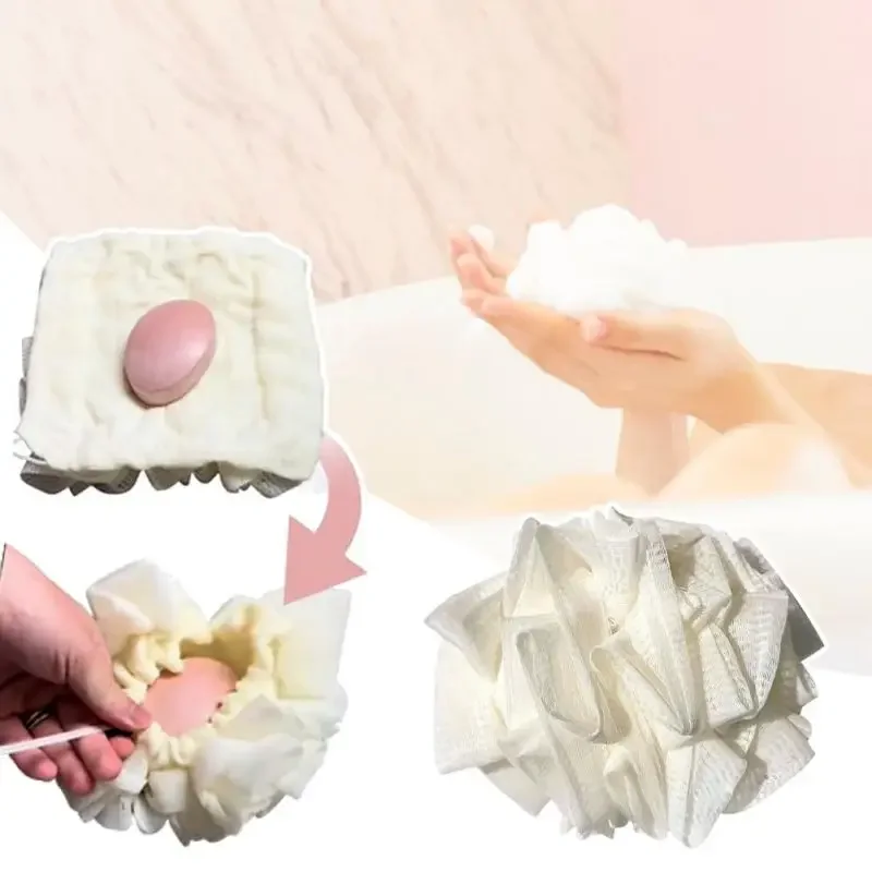 2-in-1 Shower Sponge Sponge Multi-purpose Exfoliating Shower Ball Soft Cotton with Drawstring Shower Flower/ball/wipes