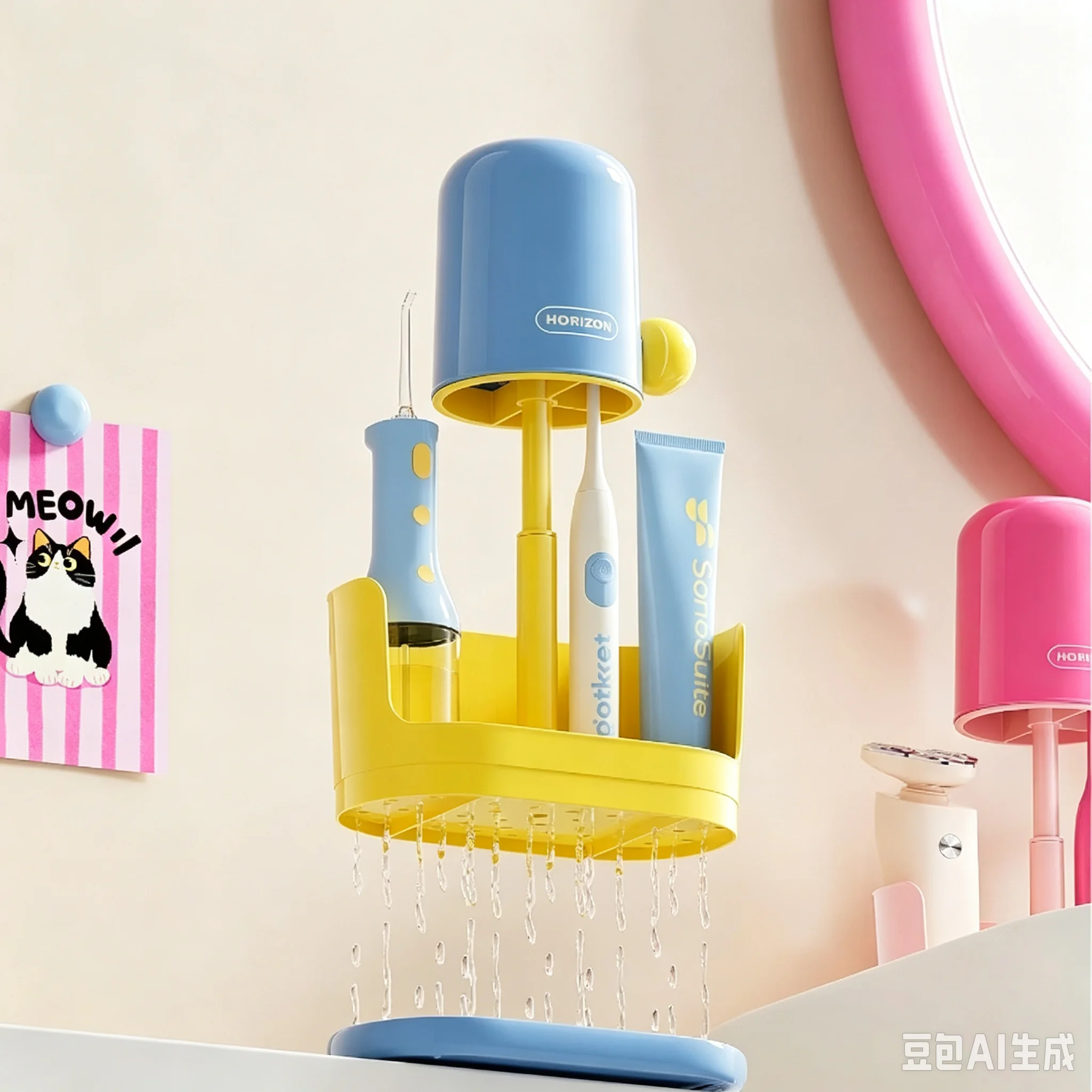 Student Dormitory Dopamine Household Toilet Cup Holder Household Dustproof Toilet Cup Set Toothbrush Holder,Adjustable Height