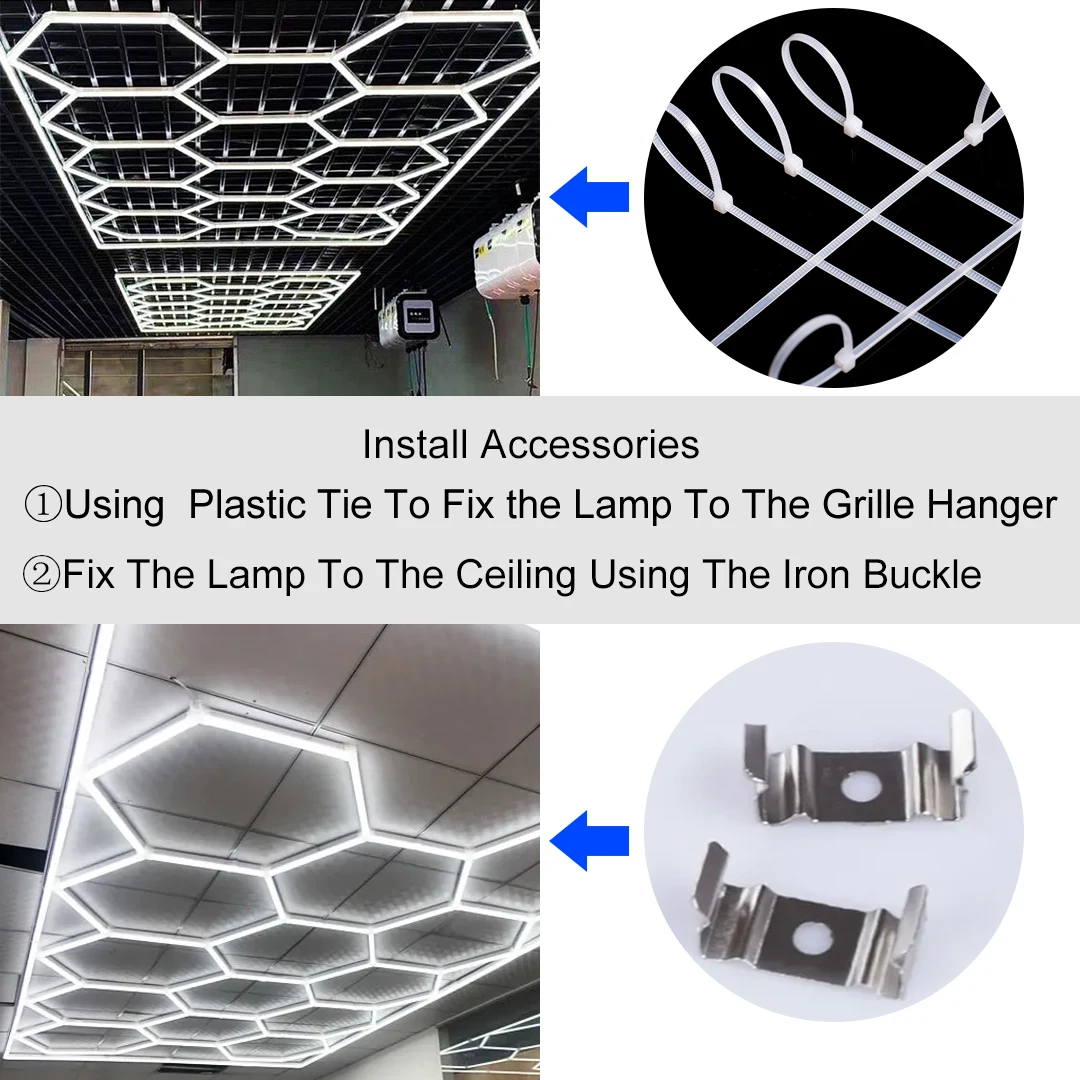 Garage Light Hexagon LED Tube Honeycomb Barber Shop Ceiling Light Workshop 4S Car Showroom Body Repair Gym Use