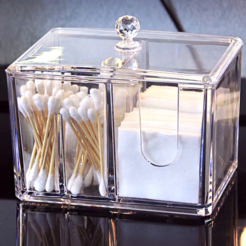 Transparent acrylic cotton storage box cotton swab box desktop dressing table cosmetics dustproof storage box organizer