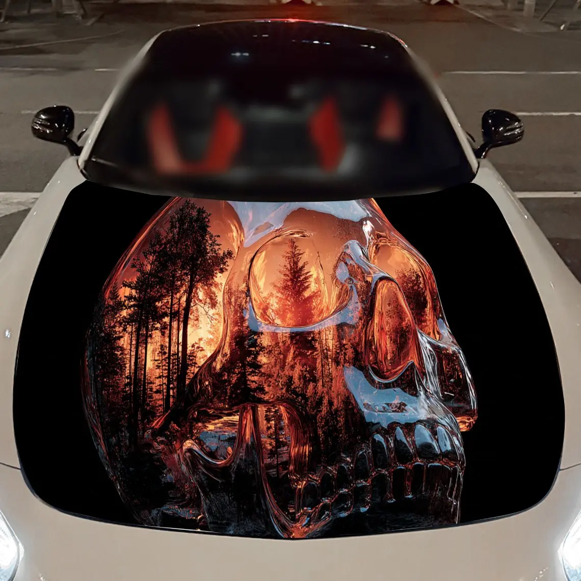 

Forest Transparent Skull Cool Car Hood Sticker PVC Self Waterproof Stick, Striking Auto Exterior Accessories Decor Protect Gift