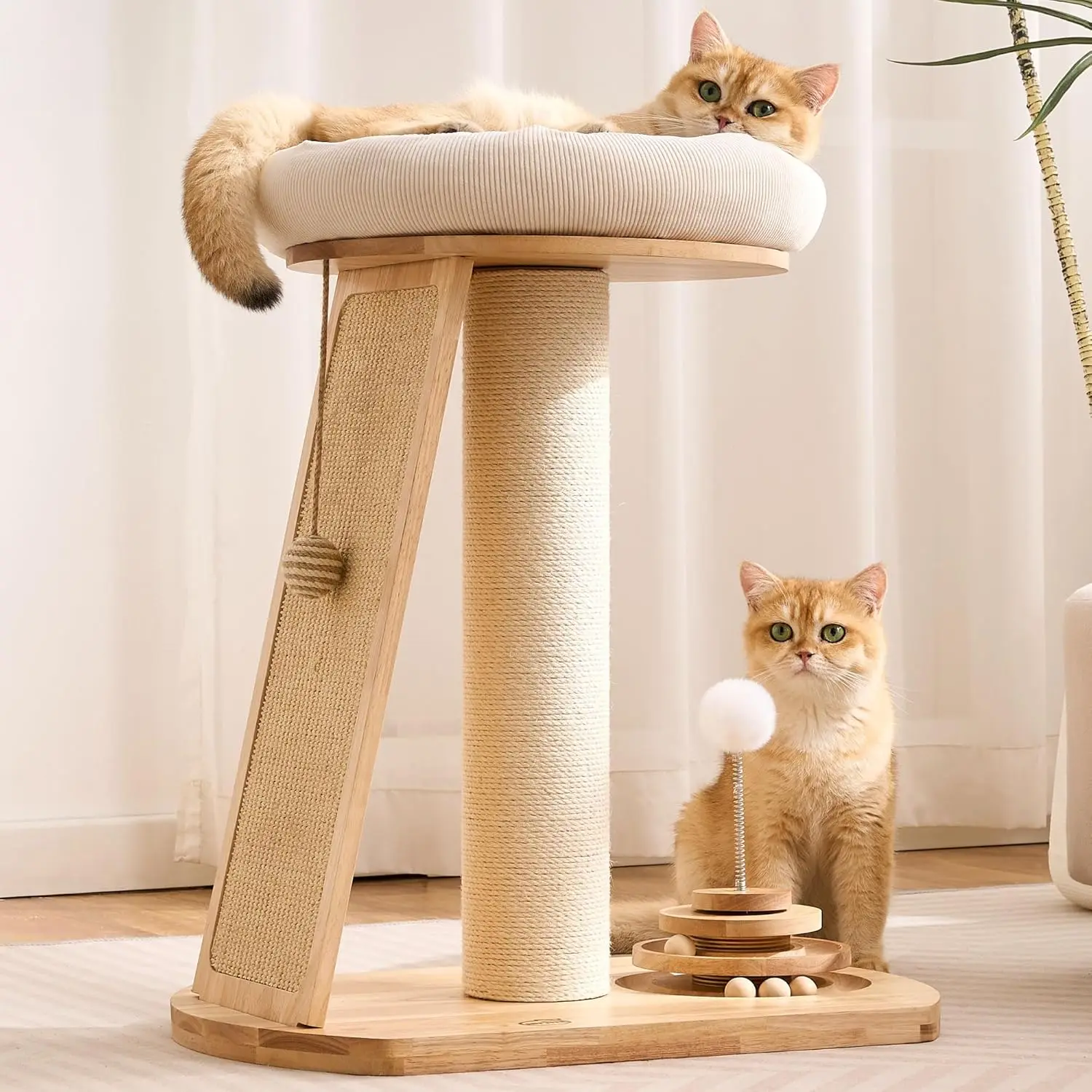 

Solid Wood Cat Tree Tower, Cat Scratching Post with Bed, 27" Small Cat Tree, Compact Cat Tower with Scratching Pad and R