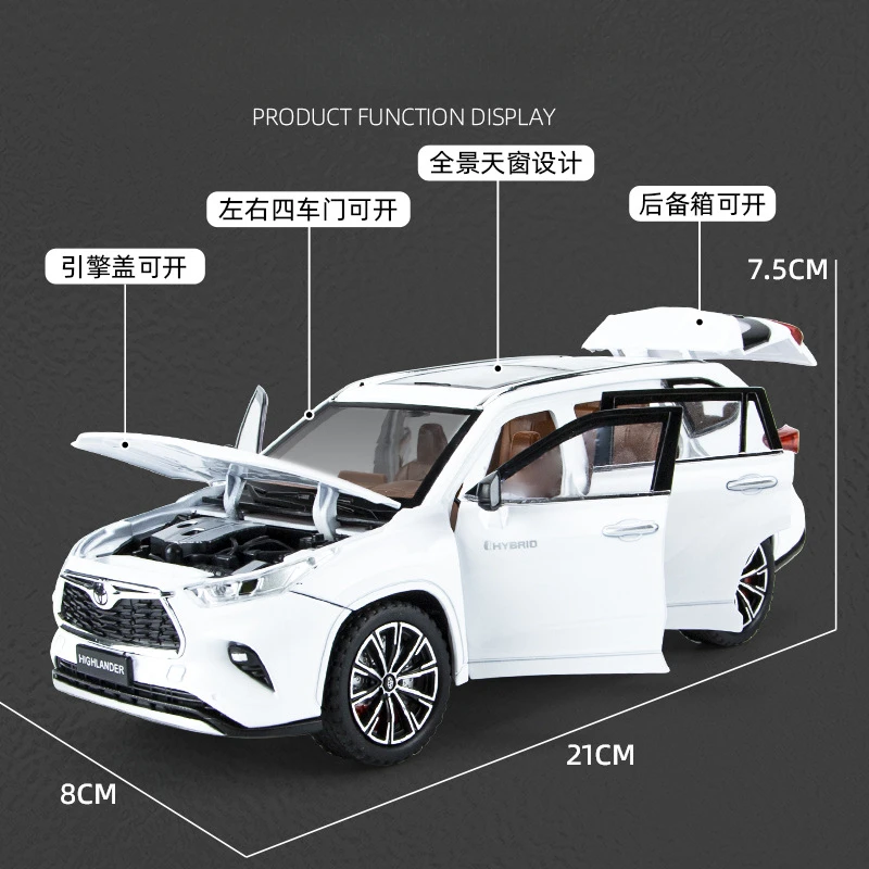 1:24 Toyota HIGHLANDER Off-RoadรถจําลองDiecastโลหะรุ่นรถเสียงดึงกลับคอลเลกชันของเล่นเด็กของขวัญ