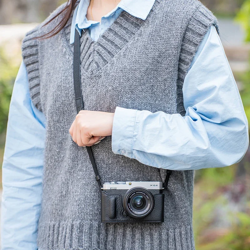 

Сумка для фотоаппарата для беззеркальной камеры Fuji XE4, чехол для фотоаппарата из натуральной кожи, защитная ручка из воловьей кожи ручной работы