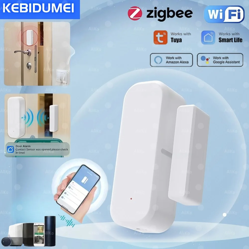 

Умный датчик дверей и окон Tuya Wi-Fi/Zigbee, магнитная охранная сигнализация, приложение Smartlife, удаленный монитор, работает с Alexa Google Home