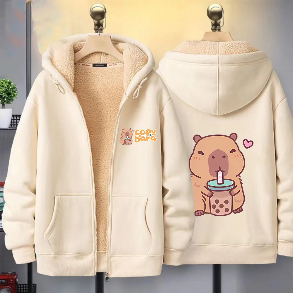 

Capybara Women's Zipper Hoodie Autumn and Winter New Cute Kawaii Sanrio Pattern Sweatshirt Streetwear Girl Lady Clothing Coat