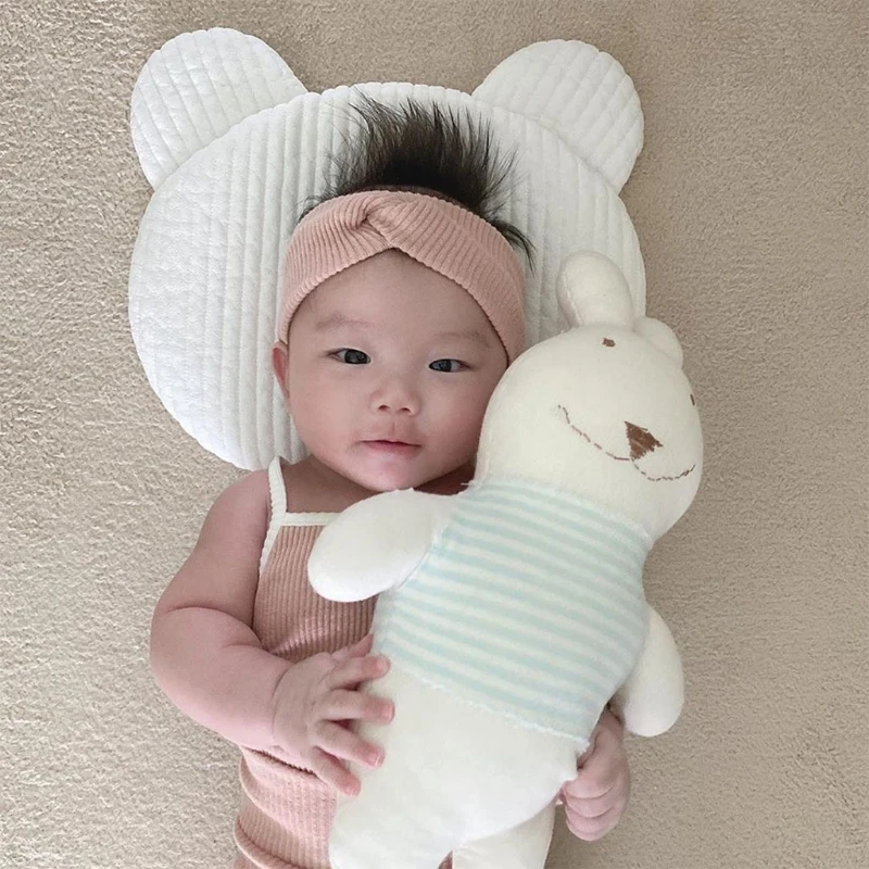 Cute Bear Rabbit Baby Pillow Pure Cotton Flat Pillow Breathable Newborn Infants for Head Support Cushion