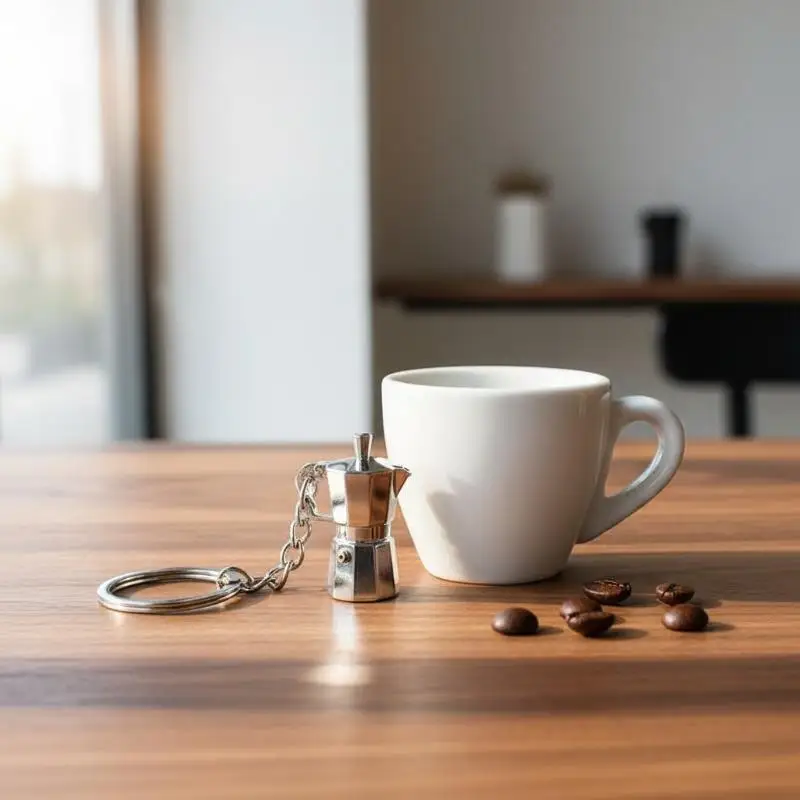 Coffee Themed Pendant Keychain Creative Moka Pot Barista Key Ring for Backpack Decor Souvenir Gift