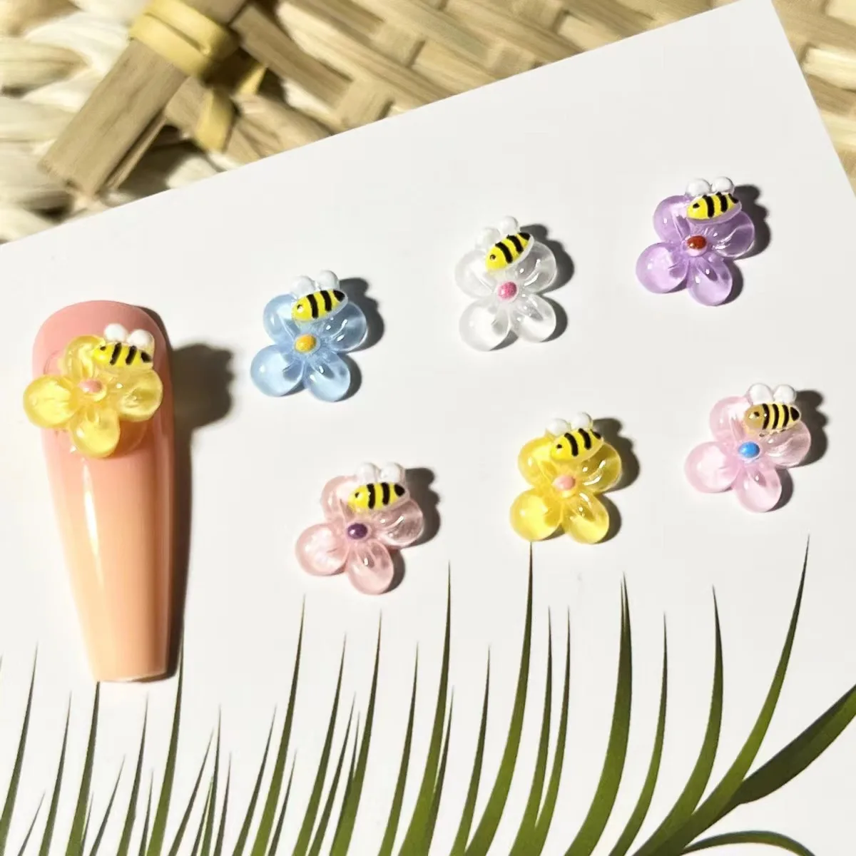 20pcs miniso bee cartoon nail charms for diy nail making cute mini resin flatback nail art decoreation