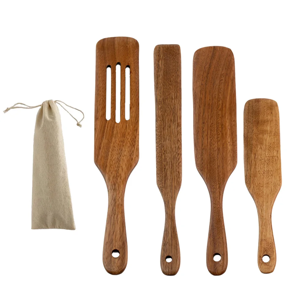 

5pcs Wooden Utensil Set Heat Resistant Non Stick Cooking Tools Kitchen Gadgets Mixer Spatula Set Easy Clean for Family
